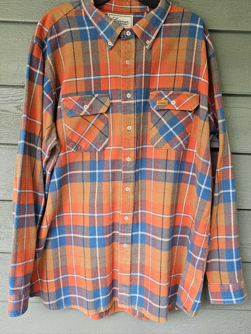 Scotsman Trade Co Mark Orange and Blue Plaid Flannel Button-Down Shirt Mens 3XLT